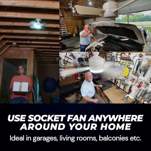 BELL+HOWELL SOCKET BREEZE SOCKET FANS LIGHTS FAN LIGHT 3500K 1000 LUMENS BLACK - Like New