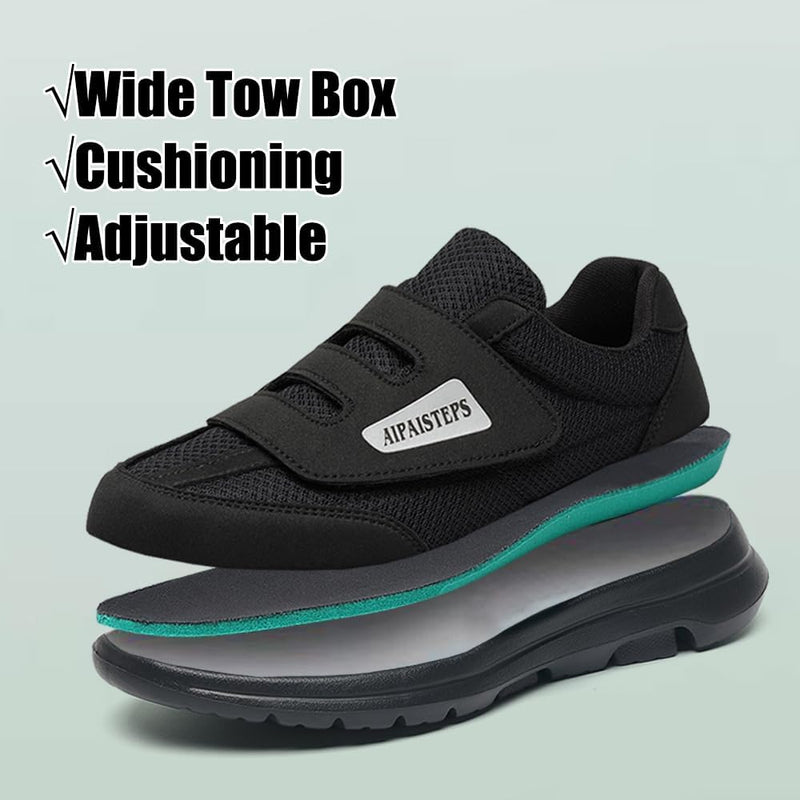 AIPAISTEPS MENS DIABETIC SHOES HOOK&LOOP STRAP WALKING - SIZE: MEN 7XW - BLACK - Like New