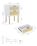 AOBAFUIR RATTAN NIGHTSTAND CHARGING STATION 2 DRAWER DRESSER BEDROOM - WHITE - Like New