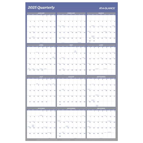AT-A-GLANCE 2025 Wall Calendar, Dry Erase Wall Planner, Monthly, 48" x 32" Blue - Like New