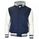 FORMAKER MEN'S HOODED VARSITY JACKET W/ DETACHABLE HOOD - SIZE: XL - NAVY WHITE - Like New