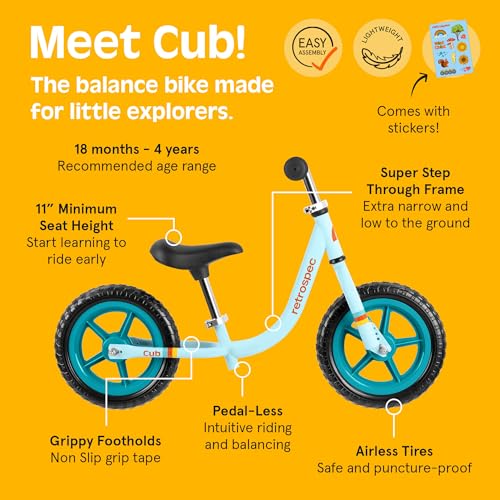 RETROSPEC CUB TODDLER 12" BALANCE BIKE, NO PEDAL KIDS BICYCLE - POWDER BLUE - Brand New