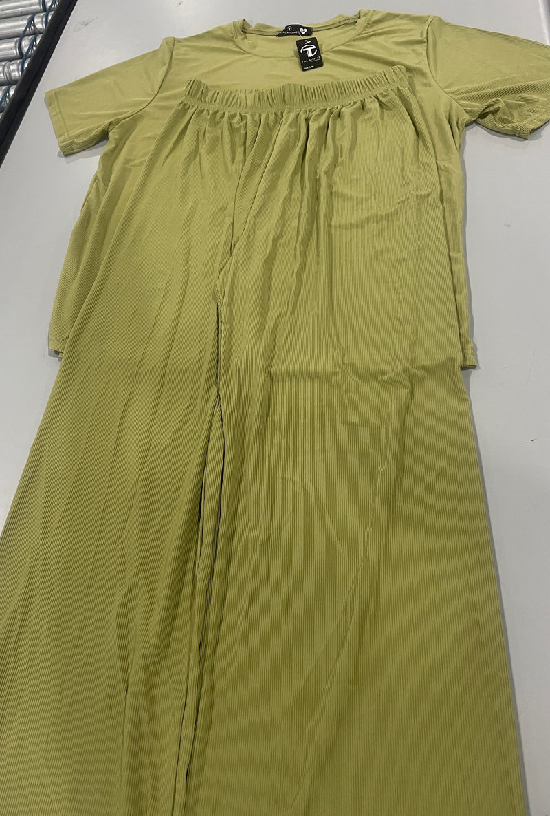 TALMONT WOMEN'S PAJAMA SET SHORT SLEEVE 2 PIECE LOUNGE SET, SIZE: S-M - HAKI - Like New