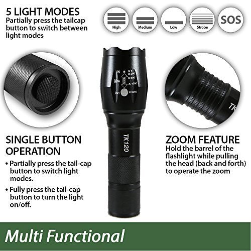 ECOGEAR FX LED FLASHLIGHTS SMALL CAMPING FLASHLIGHTS HIGH LUMENS 2 PACK - BLACK - Like New