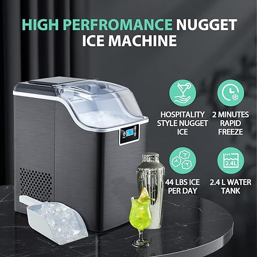 Aglucky HZB-20 Nugget Ice Maker Countertop 44Lbs/24H Portable - Black Like New