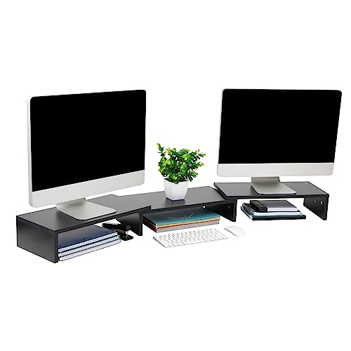 Mind Reader Dual Monitor Stand, Desktop Organizer MDF - Black - Scratch & Dent