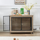 GOWE Furniture Style Dog Crate Side Table with Rotatable Feeding Bowl, Grey - Like New