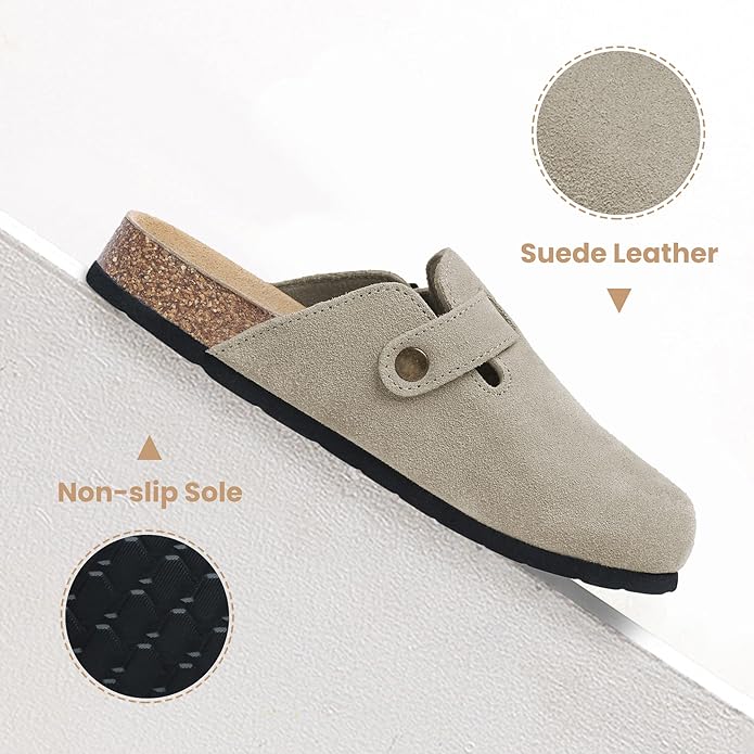 Xiakolaka Women's Suede Clogs Adjustable Buckle Footbed Home Slippers Beige 8 - Like New