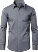 JAMES TAILOR MENS LONG SLEEVE SOLID SLIM FIT DRESS SHIRT - SIZE: MEN XL - GRAY - Brand New