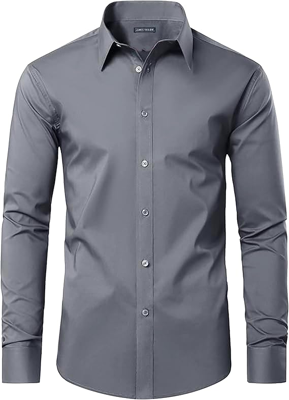JAMES TAILOR MENS LONG SLEEVE SOLID SLIM FIT DRESS SHIRT - SIZE: MEN XL - GRAY - Brand New
