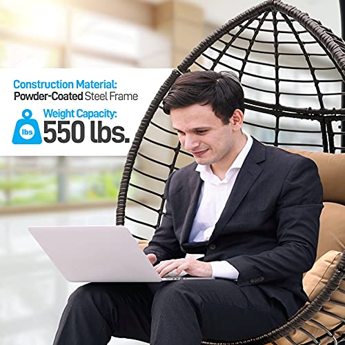 SereneLife Brown Wicker Rattan Egg Chair with Washable Cushions SLGZ0EGBL - Like New