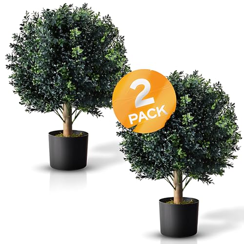 BOTARO TRESIL Set of 2 - Pre-Potted 24" High Ball Shaped Boxwood Topiary- 16" - Like New
