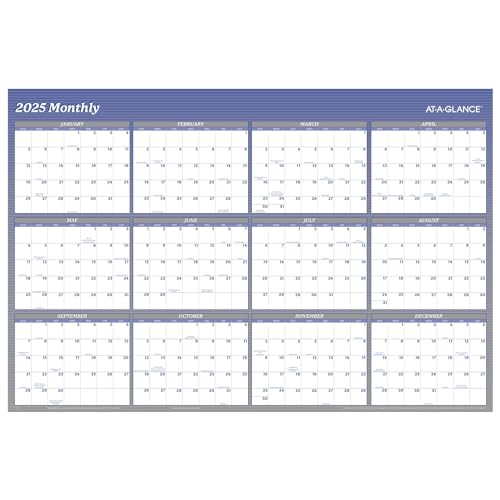 AT-A-GLANCE 2025 Wall Calendar, Dry Erase Wall Planner, Monthly, 48" x 32" Blue - Like New