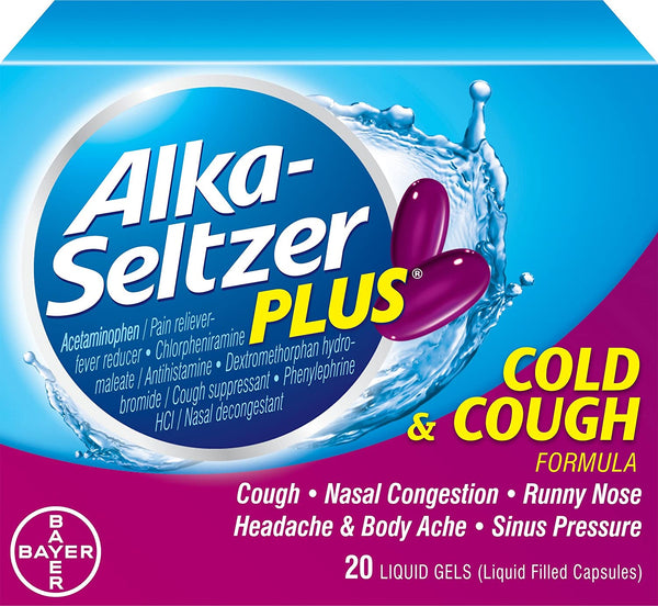 Alka-Seltzer Plus Cold and Cough Liquid Gels, 20 Count New