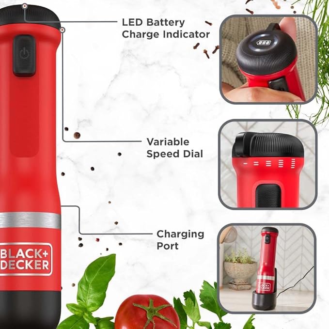 BLACK+DECKER Kitchen Wand Cordless Immersion Blender 3 in 1 Multi Tool Set - RED - Like New