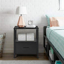 VECELO Nightstand with Drawer Open Shelf Modern Square End Side Table - Black - Brand New
