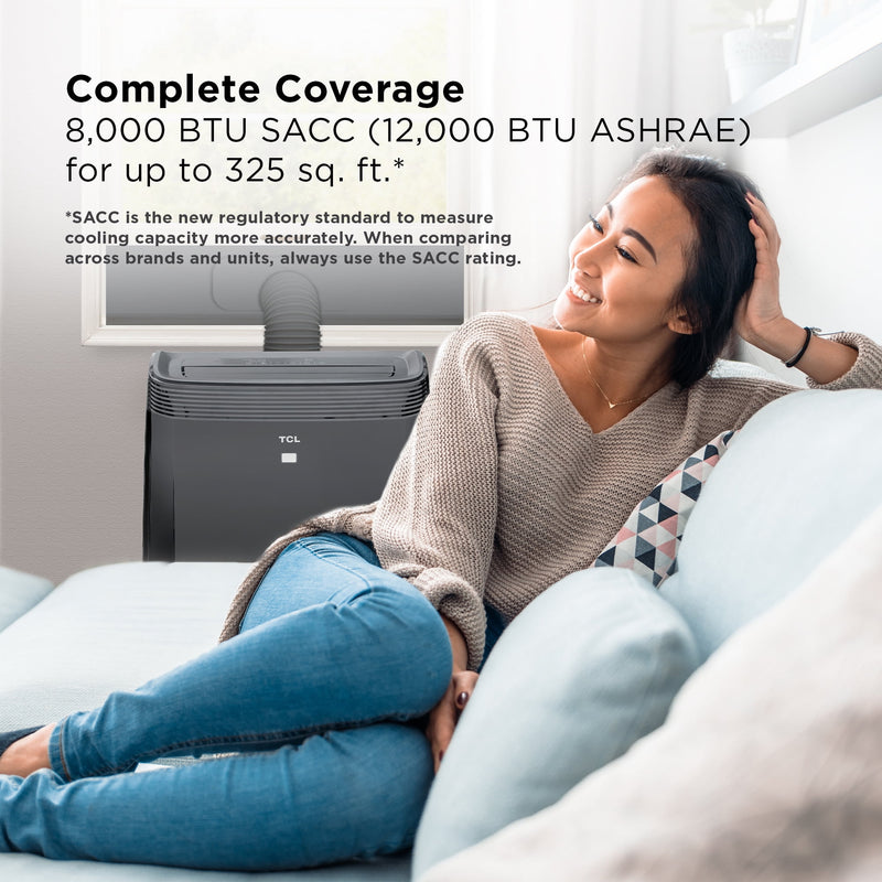 TCL 8,000 BTU SACC (12,000 BTU ASHRAE) SMART PORTABLE AIR CONDITIONER, BLACK - Like New