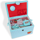 Dritz Large Sewing Basket Kit - Aqua Dots - Brand New