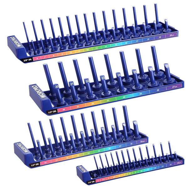 WORKPRO Socket Organizer Set, 4PC, 1/4", 3/8", 1/2" Drive W004741A - BLUE - Like New