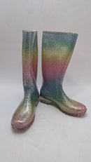 KomForme Womens Knee High Waterproof Rain Boots Glitter, Glitter,Size 6 - Like New