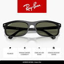 RAY-BAN UNISEX RECTANGLE SUNGLASSES BLACK FRAME GREEN POLARIZED LENSES - Like New