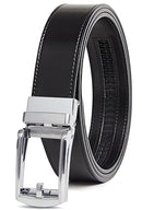 CARLO FELLINI GENUINE LEATHER RATCHET BELT ADJUSTABLE TRACK SILVER/BLACK - Brand New