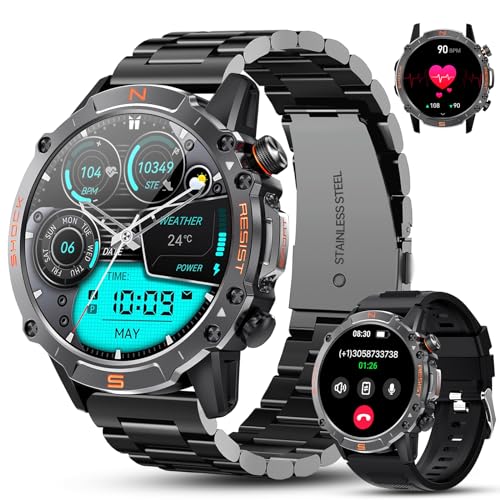 WALKERFIT SMART WATCH FOR MEN, IP68 WATERPROOF, 1.43" AMOLED, STEEL BAND - BLACK Like New