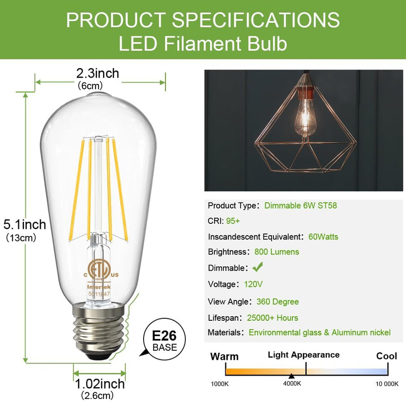 VOLXON DIMMABLE E26 EDISON BULBS 60 WATT LED EQUIVALENT (4 PCS) 4 COUNT - SILVER - Like New