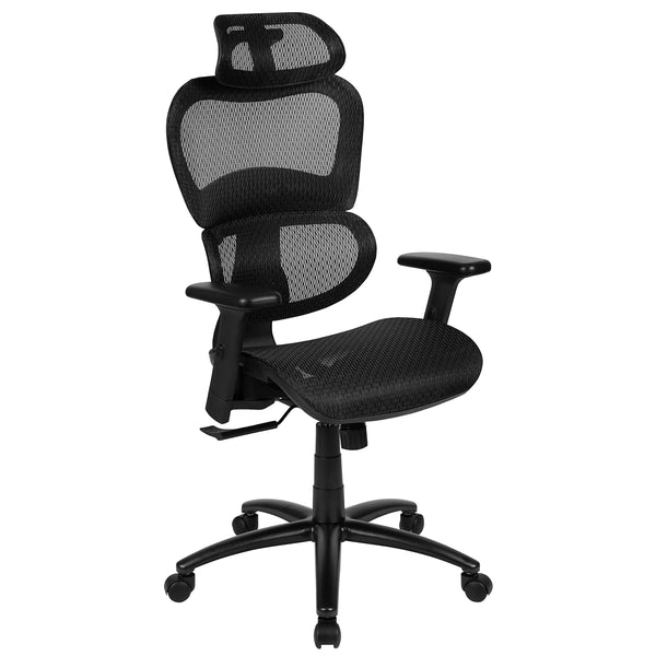 FLASH FURNITURE LO ERGONOMIC MESH OFFICE CHAIR WITH 2-TO-1 SYNCHRO-TILT - BLACK - Like New