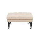 Linon Isabelle Square Upholstered Ottoman Black Legs Natural Beige Fabric - Brand New