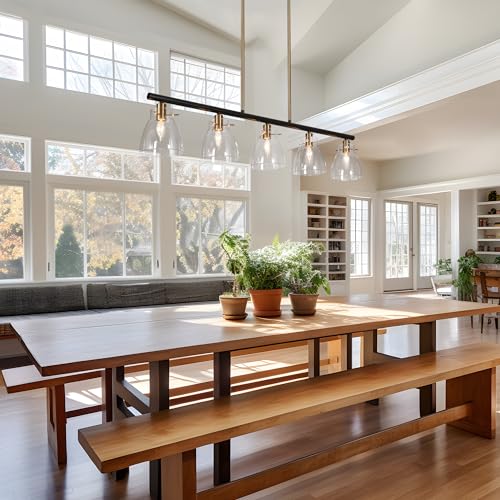 GEPOW 38” KITCHEN ISLAND LIGHTING LIGHTING, BLACK AND GOLD LINEAR CHANDELIER - Like New