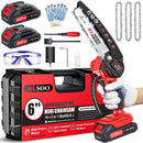 RLSOO MINI CHAINSAW CORDLESS 6 INCH HANDHELD CHAIN SAW MCS-005 - RED BLACK - Like New