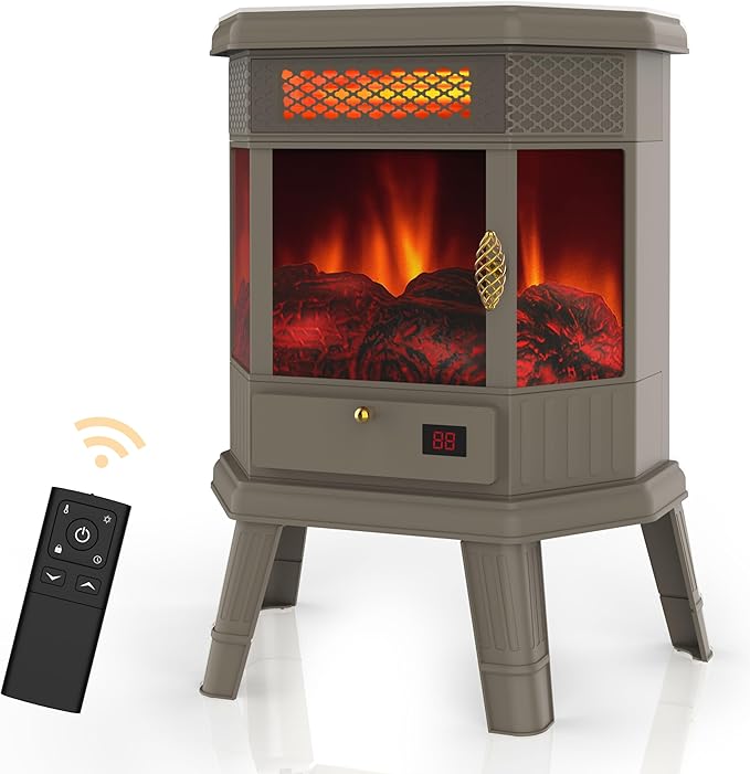 REALSMART Electric Fireplace Heater 22'' Freestanding Stove Infrared - BROWN Like New