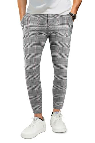 GINGTTO Mens Plaid Dress Pants Stretch Chino Pants Men Slim Fit Gray 30x30 - Like New