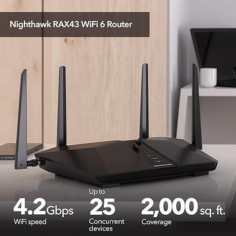 NETGEAR Nighthawk WiFi 6 Router 5-Stream Dual-Band Gigabit AX4200 RAX43 - Blacks - Like New