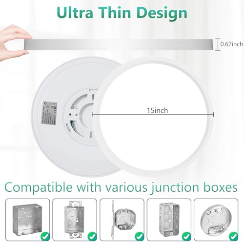 Brightever 15" LED Flush Mount Ceiling Lights 30W 4000LM 5000K Daylight - White - Like New