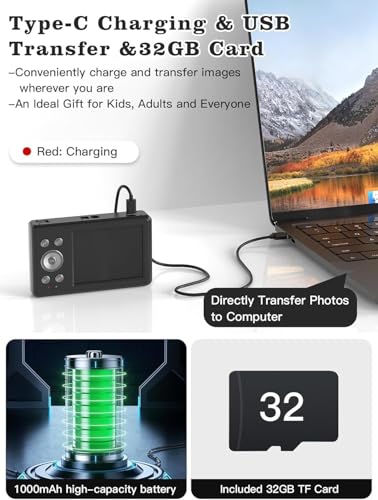 Fleafa Digital Camera, 56MP FHD 1080P, 16X Zoom Anti Shake, C15 - Black - Like New