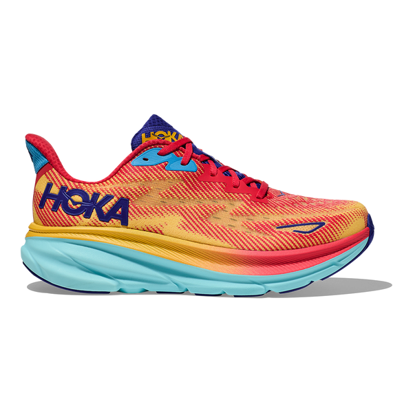 HOKA MEN'S CLIFTON 9 - SIZE: MEN 9.5 (AU/UK M9) (EU M43) - CERISE/CLOUDLESS - Like New
