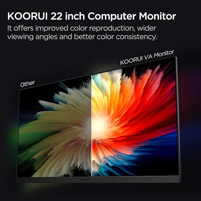 KOORUI 22" 1080P FHD 75Hz PC Monitor HDMI VGA Port 99% sRGB VESA 22N1 - Black - Like New