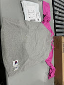 CHAMPION T1397 CHAMPION TAGLESS RAGLAN BASEBALL OXFORD GRAY HEATHER/PINK M - Like New