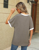 TEWMEU WOMEN 2024 SUMMER PLEATED SHIRTS COLOR BLOCK TRENDY TOPS M - KHAKI - Brand New