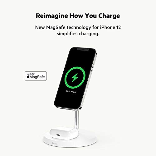 BELKIN MAGSAFE 2-IN-1 WIRELESS CHARGING STAND IPHONE 13,14,15,16,AIRPODS WHITE - Like New