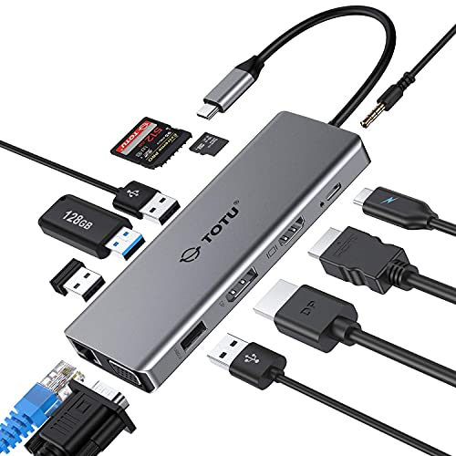 TOTU USB C Hub 13 1 Type C Hub 4K HDMI & DP VGA 2 USB3.0/2 USB2.0 TT-HB013A Like New