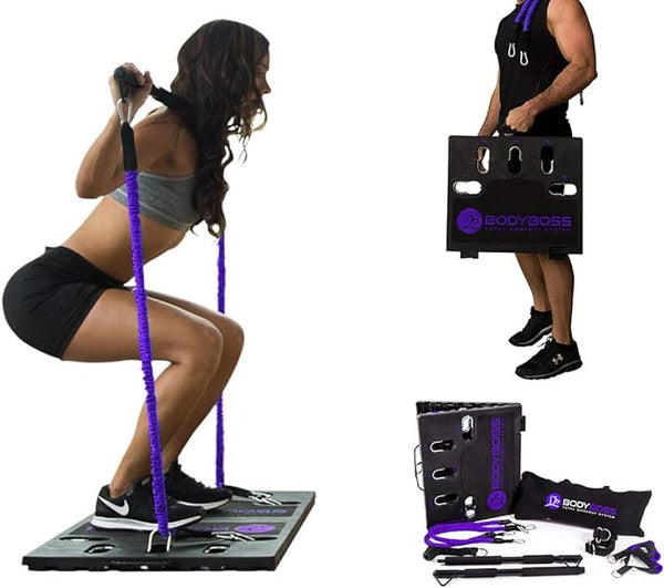 BodyBoss Home Gym 2.0 Full Portable Gym Home Workout Package - Purple Like New