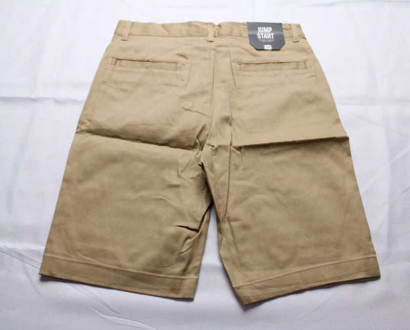 JUMP START MEN'S 4-WAY STRETCH FABRIC BUTTONED SHORTS - SIZE: MEN 14 - KHAKI - Brand New