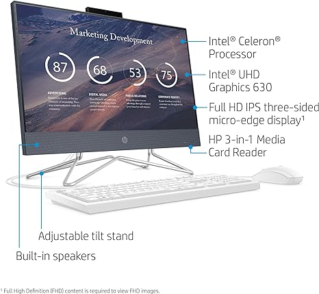 HP All-in-One Desktop Computer 21.5" FHD G5900T 4GB 256GB SSD 22-DF0013W - BLUE - Like New