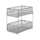 MIND READER NETWORK COLLECTION 2-TIER METAL MESH SLIDING BASKET STORAGE - SILVER - Like New