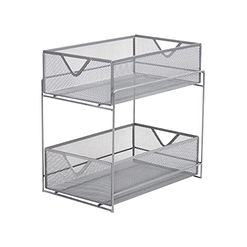 MIND READER NETWORK COLLECTION 2-TIER METAL MESH SLIDING BASKET STORAGE - SILVER - Like New