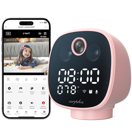 ARPHA 1080P Indoor Security Camera, PIR Motion Detection - Pink - Like New