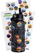 LETS WANDER™ NATIONAL PARKS WATER BOTTLE + STICKERS BESTSELLER - BLACK - Like New